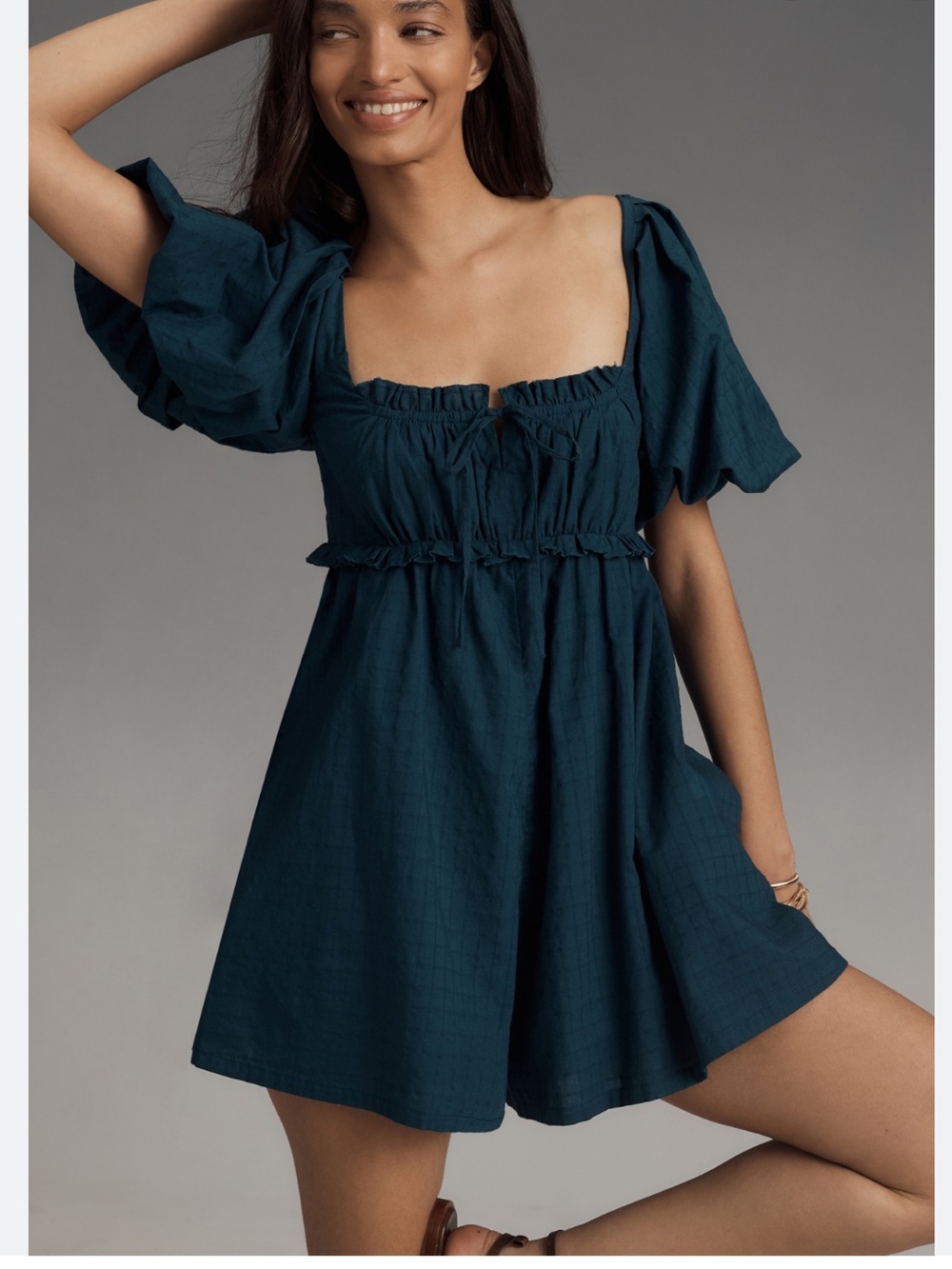 anthropologie pilcro Women's Teal Peasant romper with Ties L - Picture 1 of 9